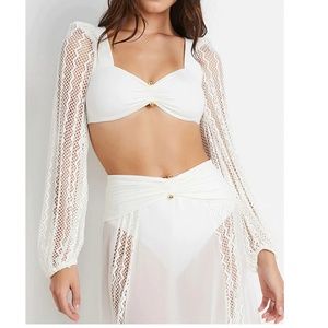 PatBO LACE SLEEVE LYCRA TOP - White- Large